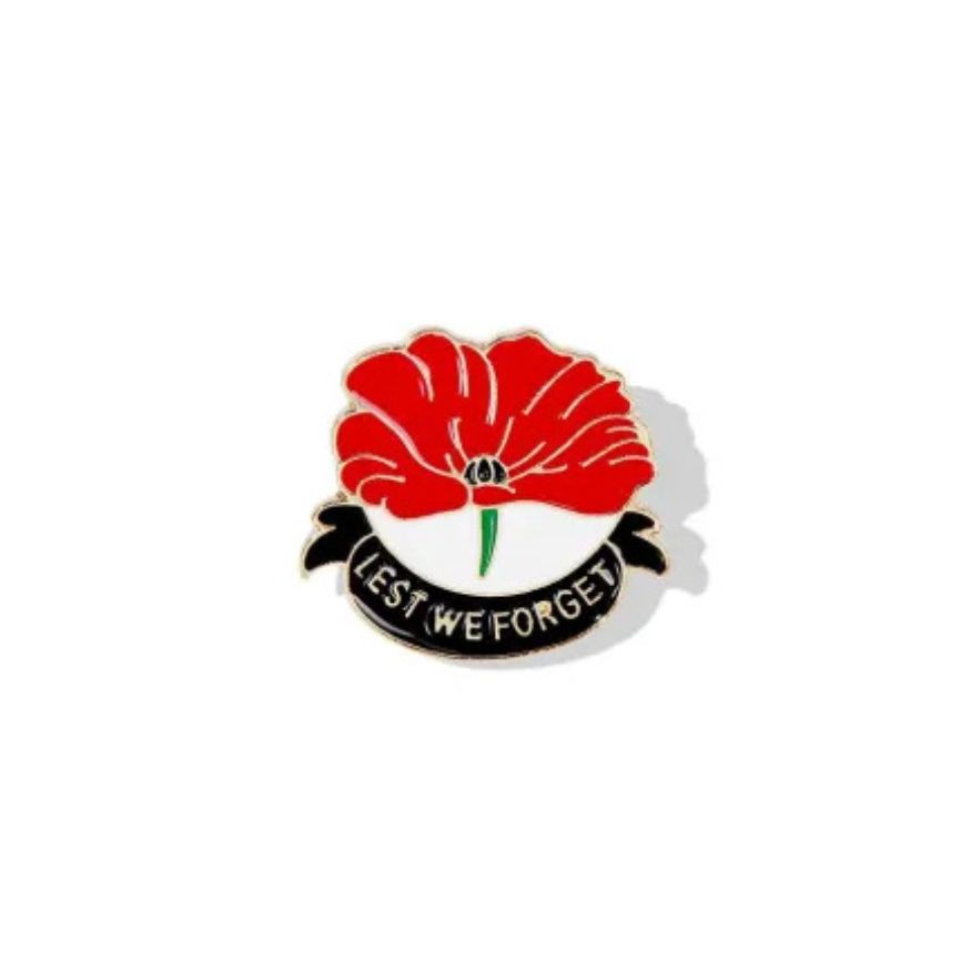 Lest We Forget Red Poppy and Black Brooch