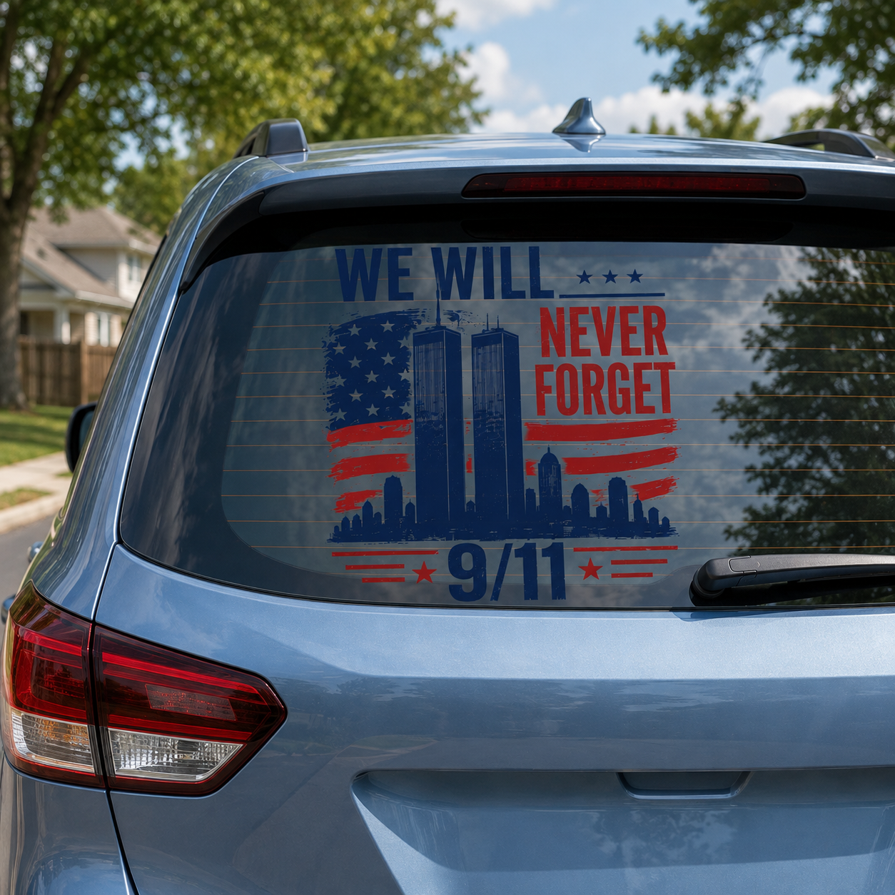 9/11 Memorial Car Window Decal – We Will Never Forget Tribute Sticker