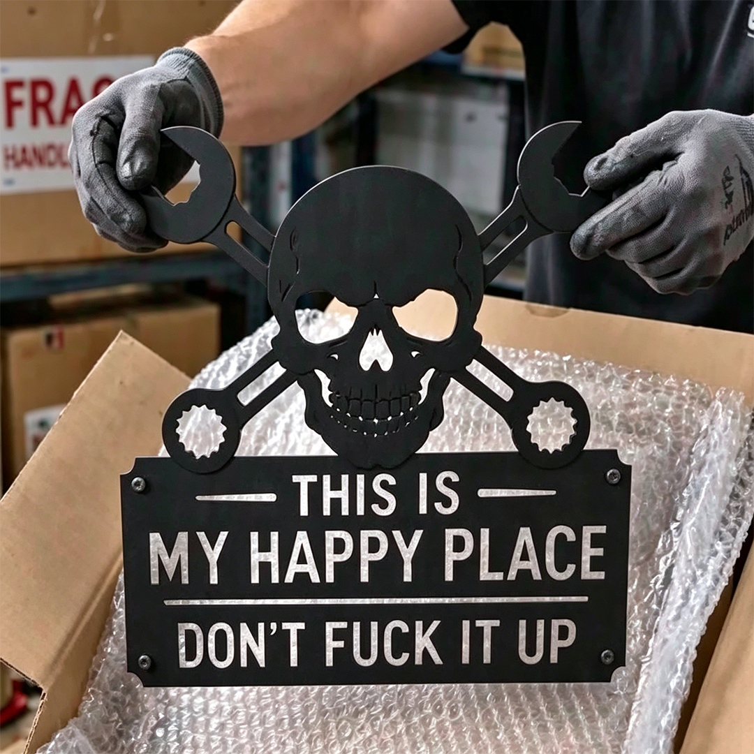 💀🛠️"This Is My Happy Place" Metal Wall Art Sign🔥