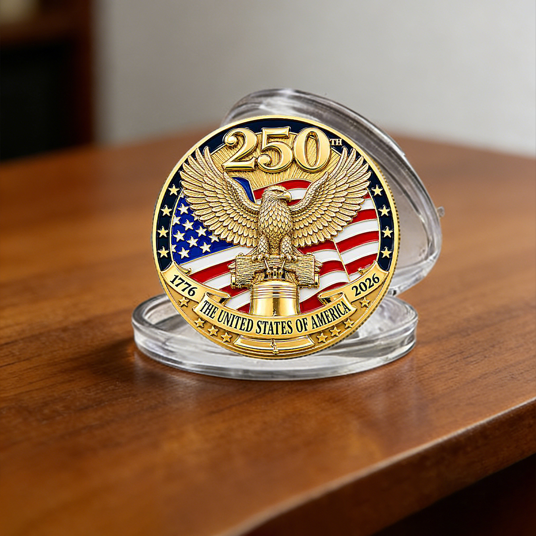 America’s 250th Anniversary 24K Gold-Plated Challenge Coin 💎 – Limited Edition Collectible 🏆 (1776–2026)