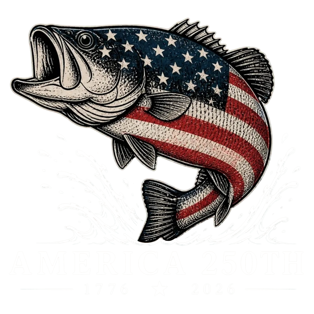 America 250th Anniversary Bass Fish Car Decal – 1776–2026 Patriotic Outdoor Sticker