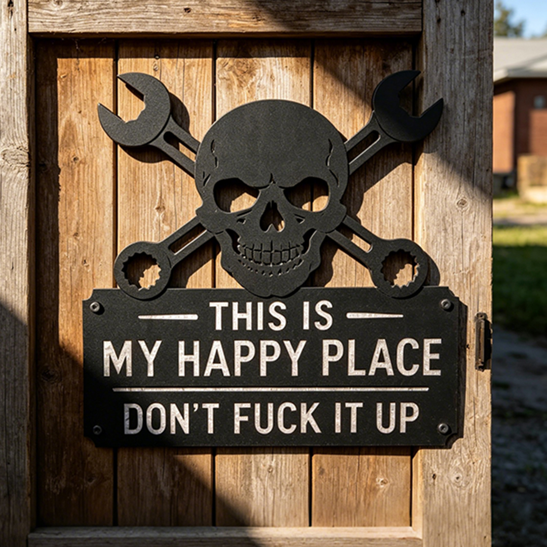 💀🛠️"This Is My Happy Place" Metal Wall Art Sign🔥