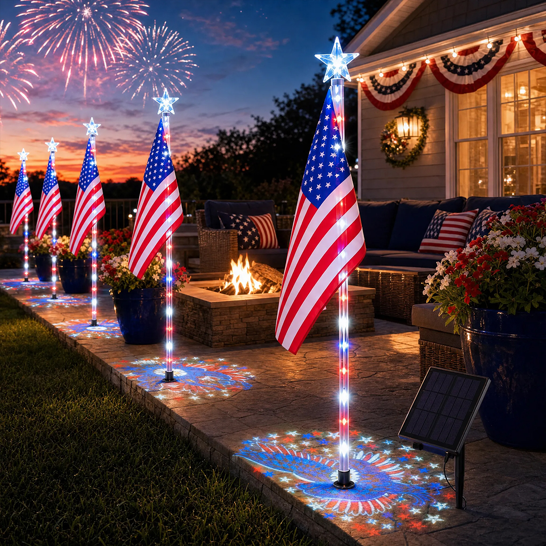 ✨Last Day: 49% OFF🔥American Flag Pathway Lights – Red, White & Blue Yard Glow for 250th Independence Celebration 🇺🇸