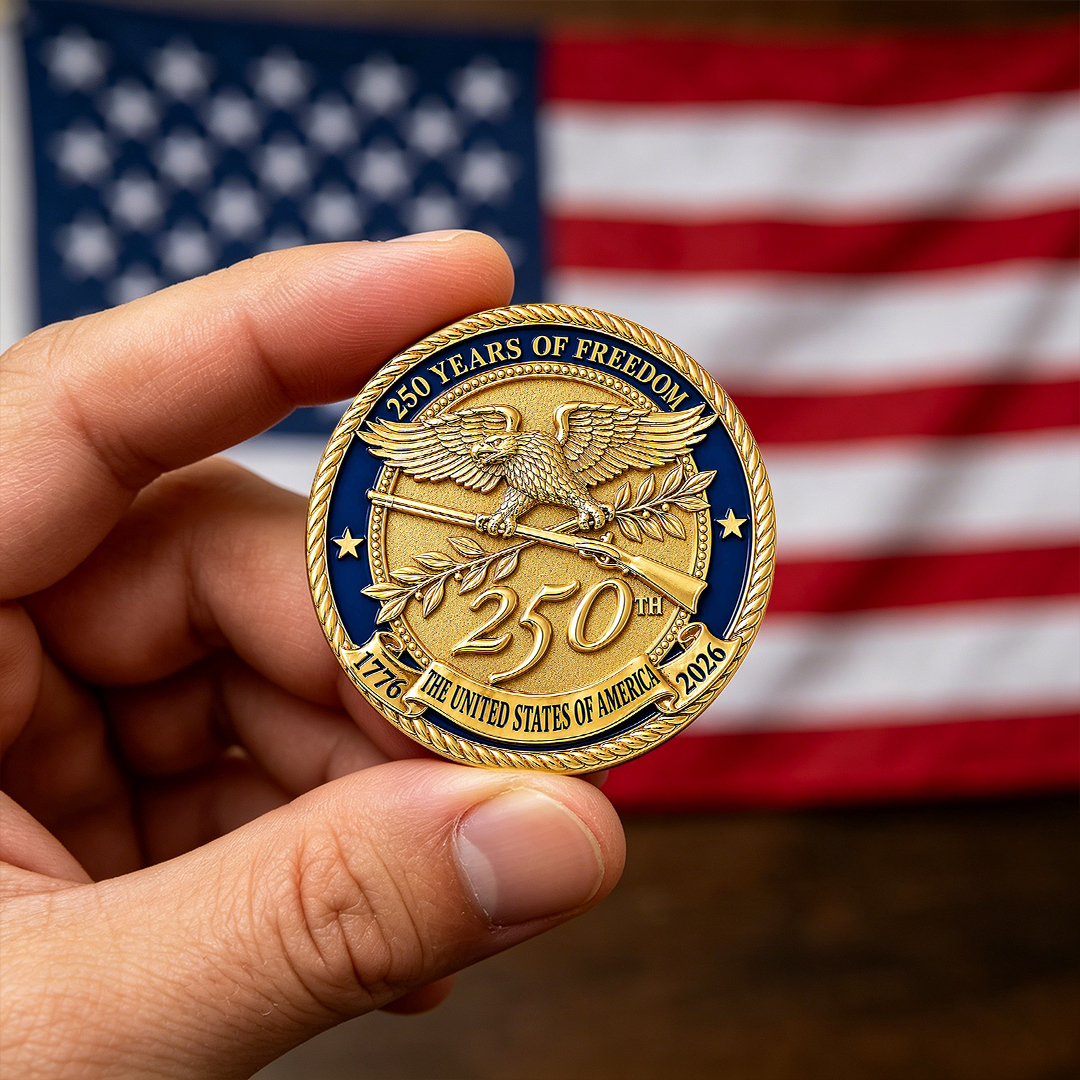 America’s 250th Anniversary 24K Gold-Plated Challenge Coin 💎 – Limited Edition Collectible 🏆 (1776–2026)
