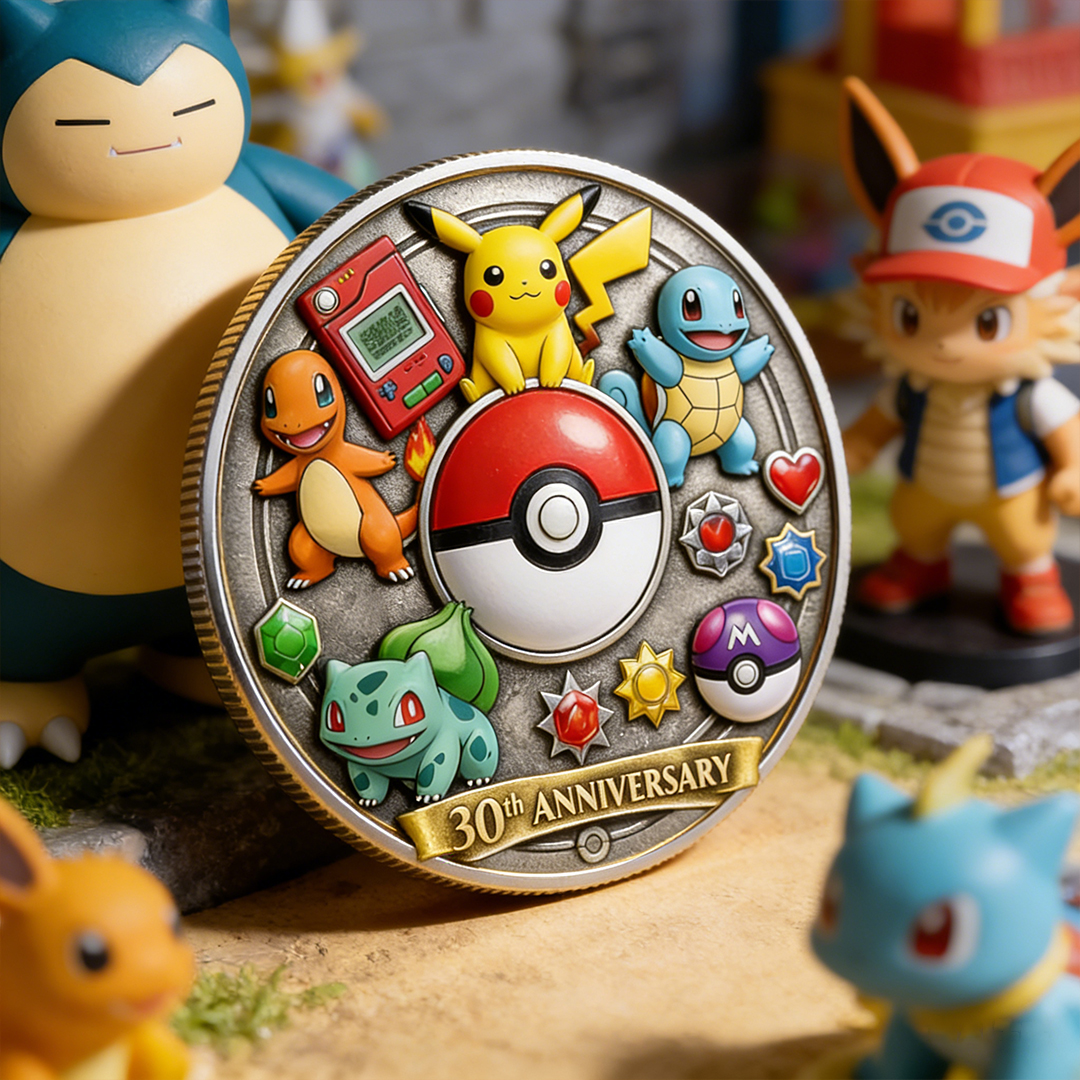 Poke 30th Anniversary Monster Trainer Commemorative Collector Edition Fantasy Printed Coin