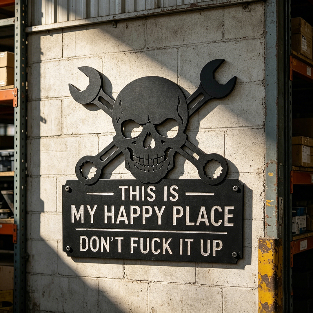 💀🛠️"This Is My Happy Place" Metal Wall Art Sign🔥