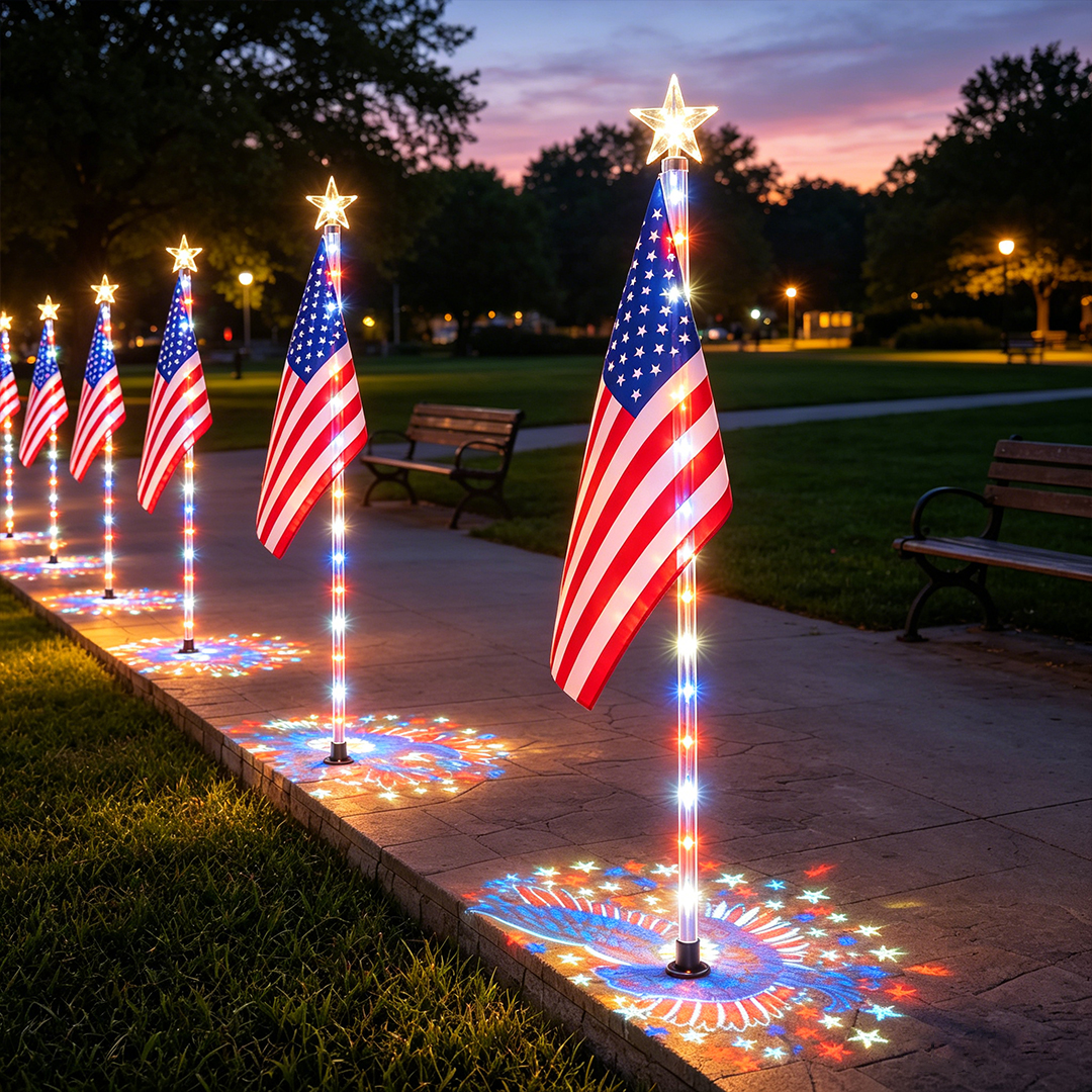 ✨Last Day: 49% OFF🔥American Flag Pathway Lights – Red, White & Blue Yard Glow for 250th Independence Celebration 🇺🇸