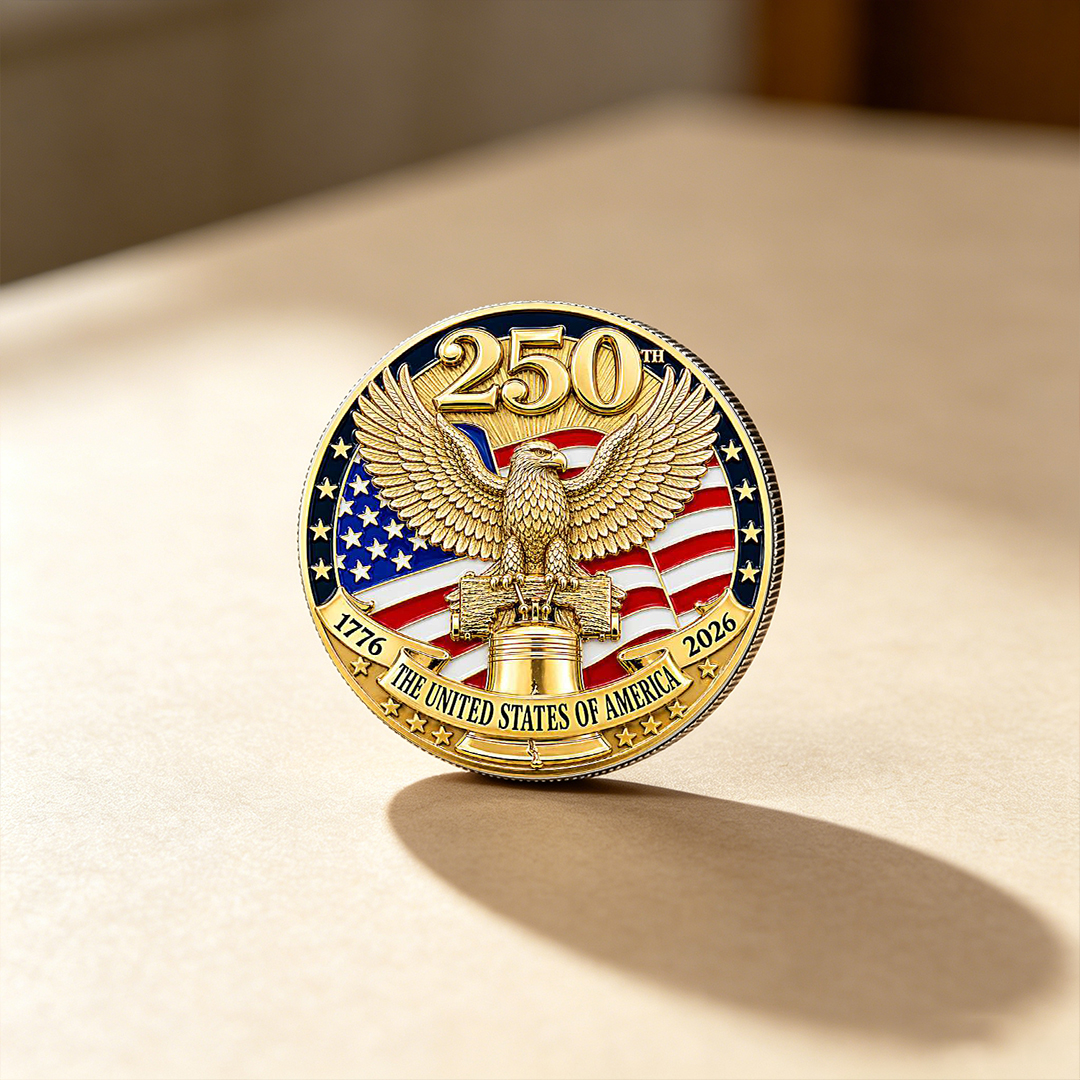 America’s 250th Anniversary 24K Gold-Plated Challenge Coin 💎 – Limited Edition Collectible 🏆 (1776–2026)