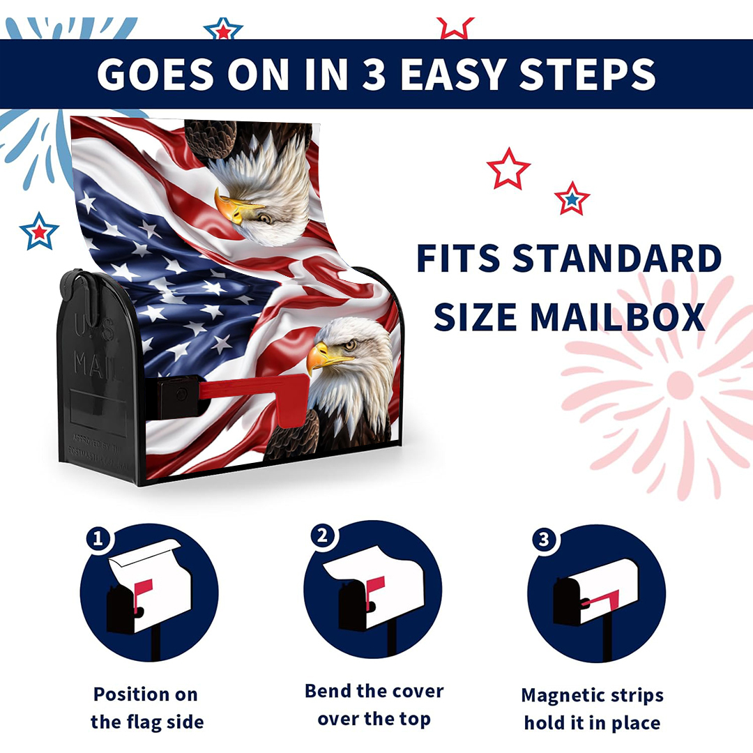 4th of July Mailbox Cover Patriotic American Stripes Stars Flag & American Eagle