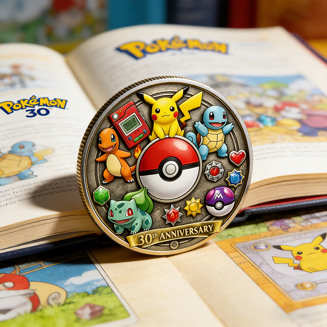 Poke 30th Anniversary Monster Trainer Commemorative Collector Edition Fantasy Printed Coin