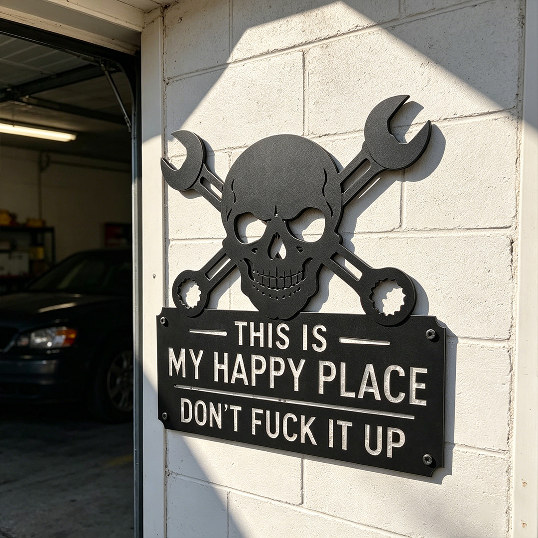 💀🛠️"This Is My Happy Place" Metal Wall Art Sign🔥
