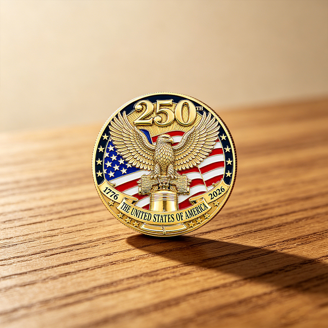 America’s 250th Anniversary 24K Gold-Plated Challenge Coin 💎 – Limited Edition Collectible 🏆 (1776–2026)