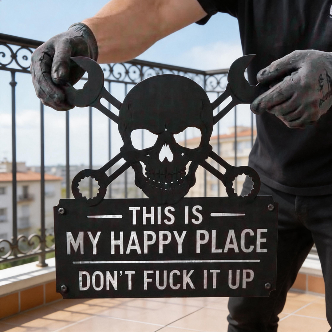 💀🛠️"This Is My Happy Place" Metal Wall Art Sign🔥