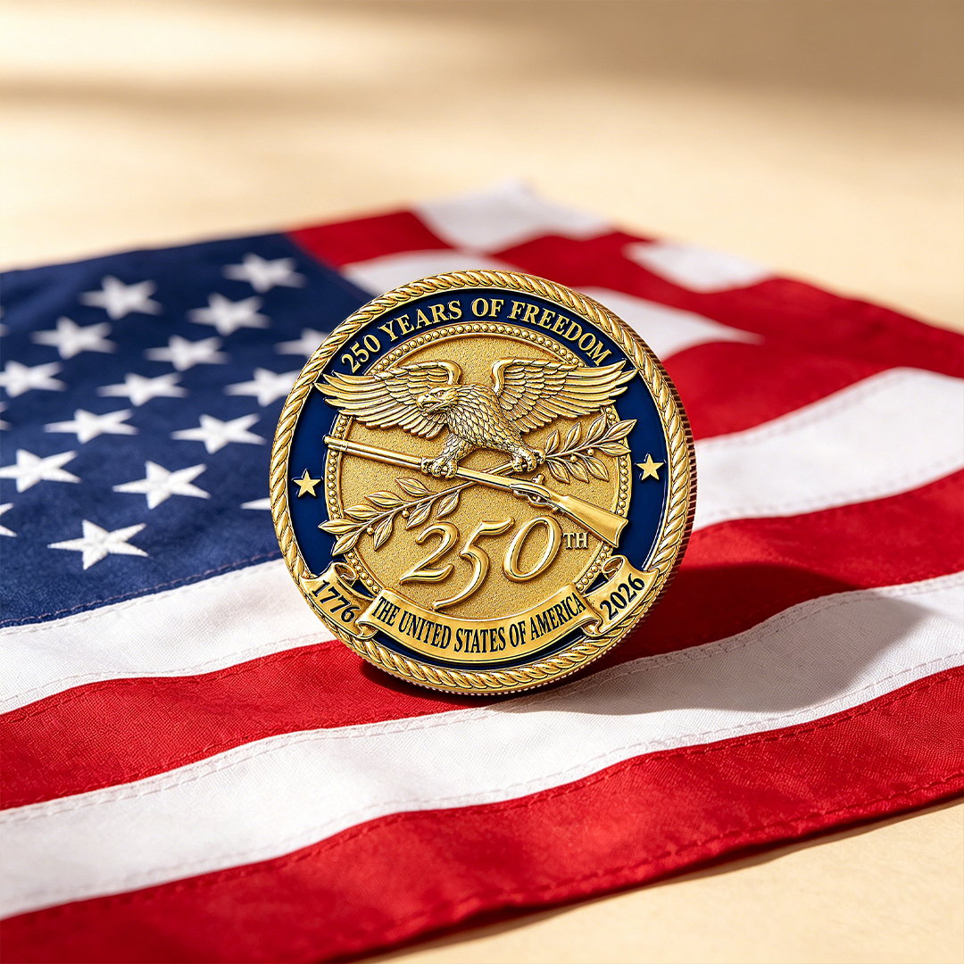 America’s 250th Anniversary 24K Gold-Plated Challenge Coin 💎 – Limited Edition Collectible 🏆 (1776–2026)
