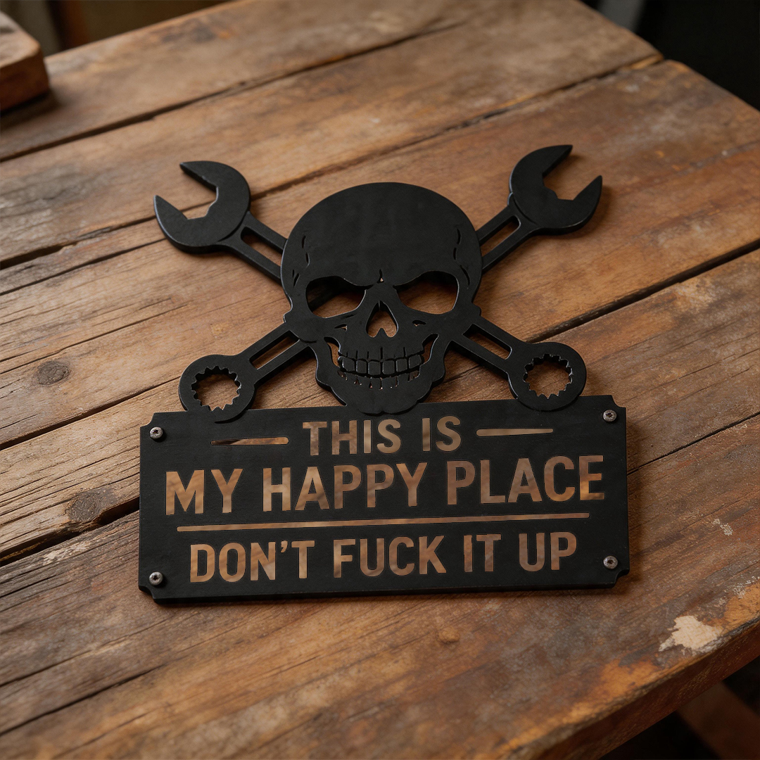 💀🛠️"This Is My Happy Place" Metal Wall Art Sign🔥