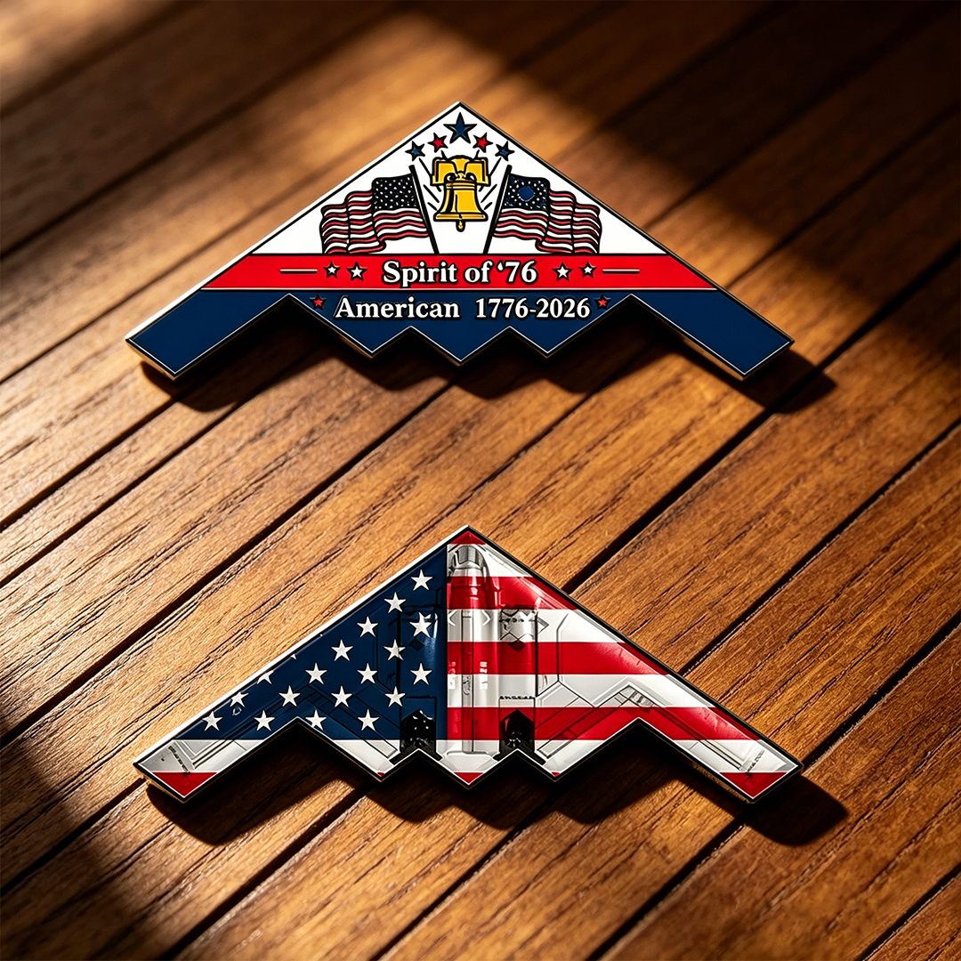 Spirit of ’76 B-2 Stealth Bomber Challenge Coin – 250th Anniversary Patriotic Collectible