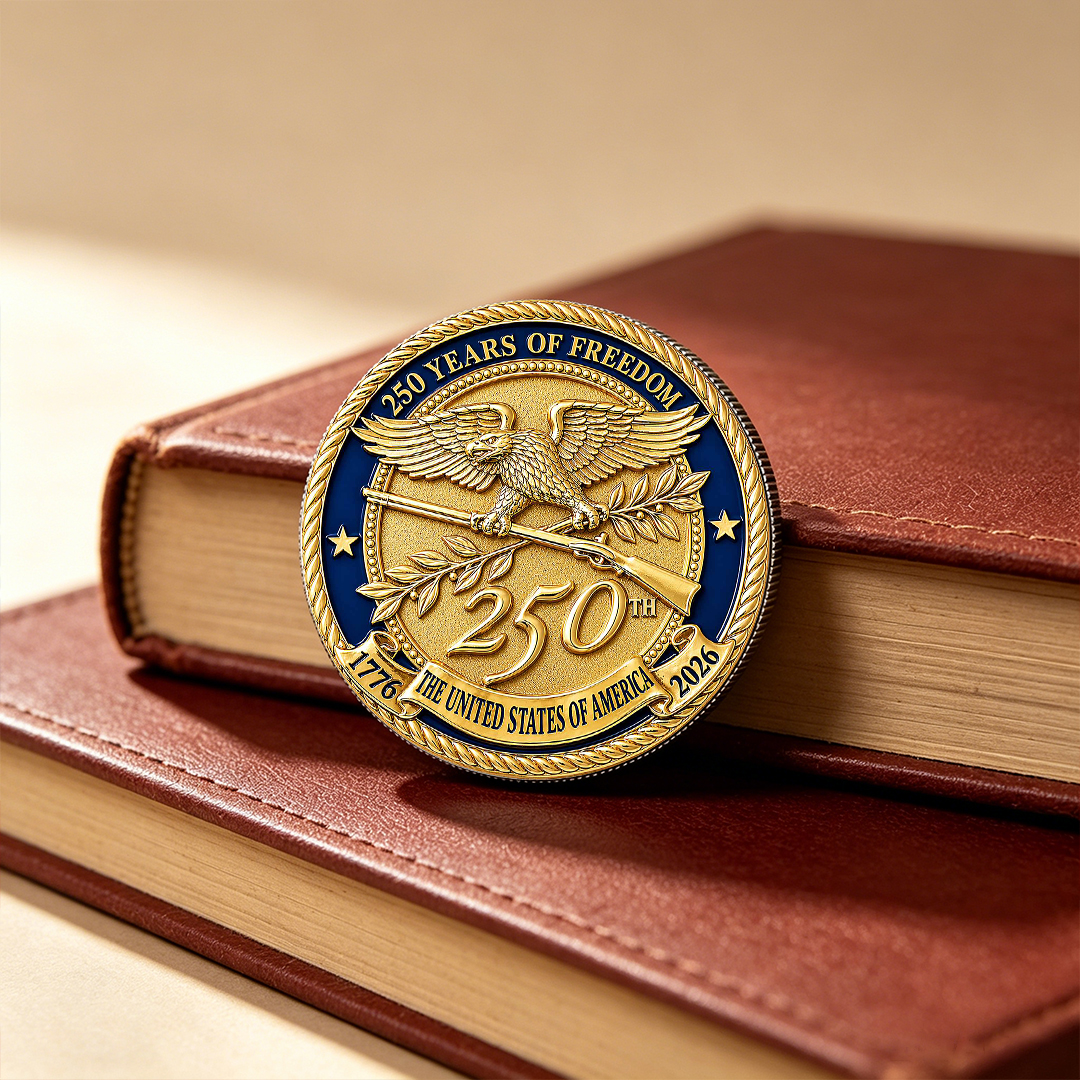 America’s 250th Anniversary 24K Gold-Plated Challenge Coin 💎 – Limited Edition Collectible 🏆 (1776–2026)