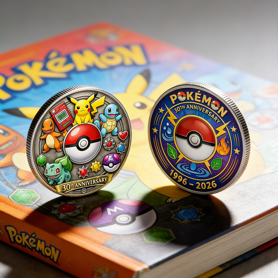 Poke 30th Anniversary Monster Trainer Commemorative Collector Edition Fantasy Printed Coin
