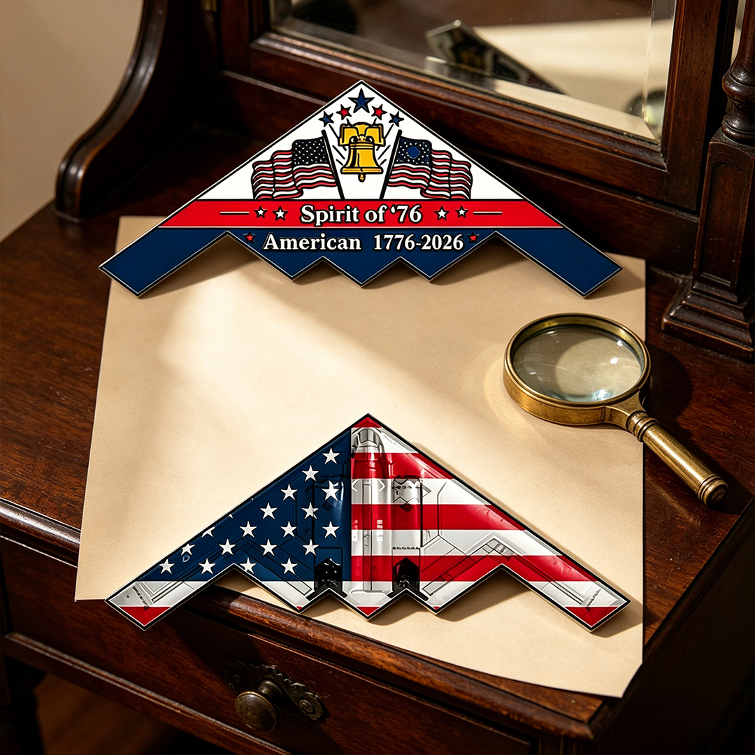 Spirit of ’76 B-2 Stealth Bomber Challenge Coin – 250th Anniversary Patriotic Collectible