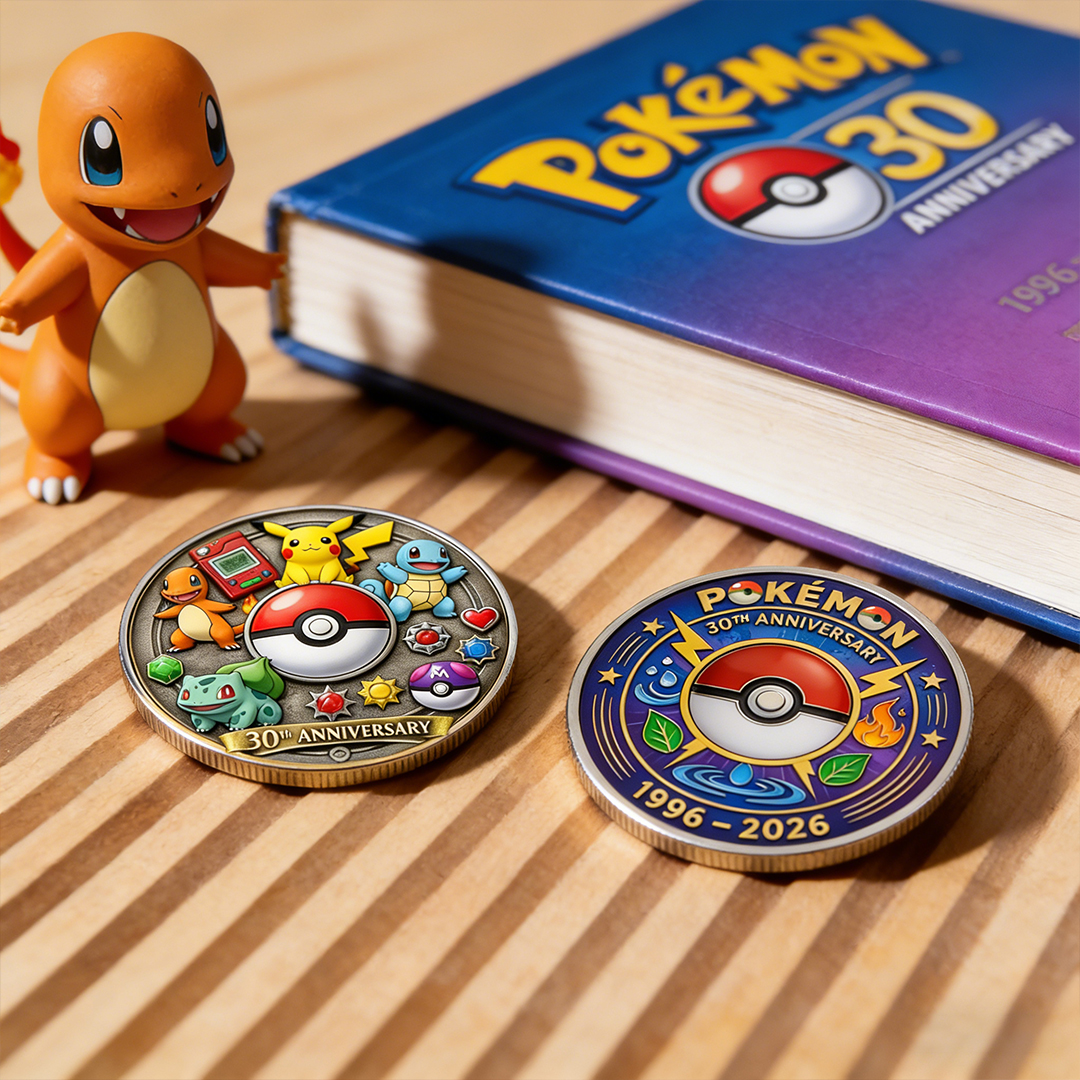 Poke 30th Anniversary Monster Trainer Commemorative Collector Edition Fantasy Printed Coin