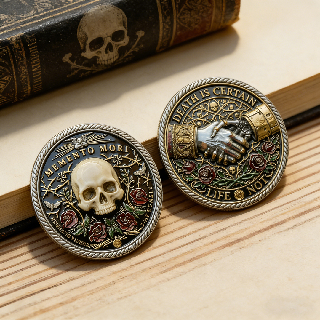 🌹💀Memento Mori Reflection 💎3D Carving Collector-Grade Coin