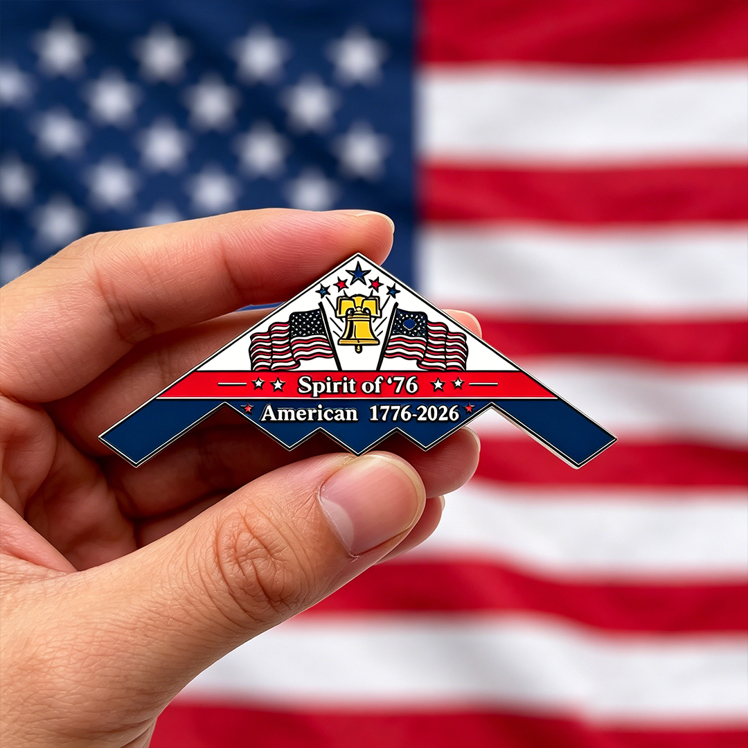 Spirit of ’76 B-2 Stealth Bomber Challenge Coin – 250th Anniversary Patriotic Collectible
