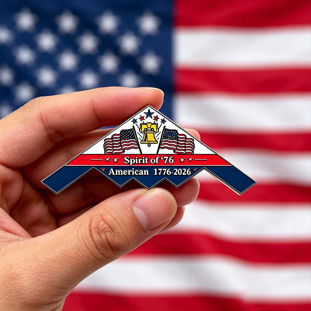 Spirit of ’76 B-2 Stealth Bomber Challenge Coin – 250th Anniversary Patriotic Collectible