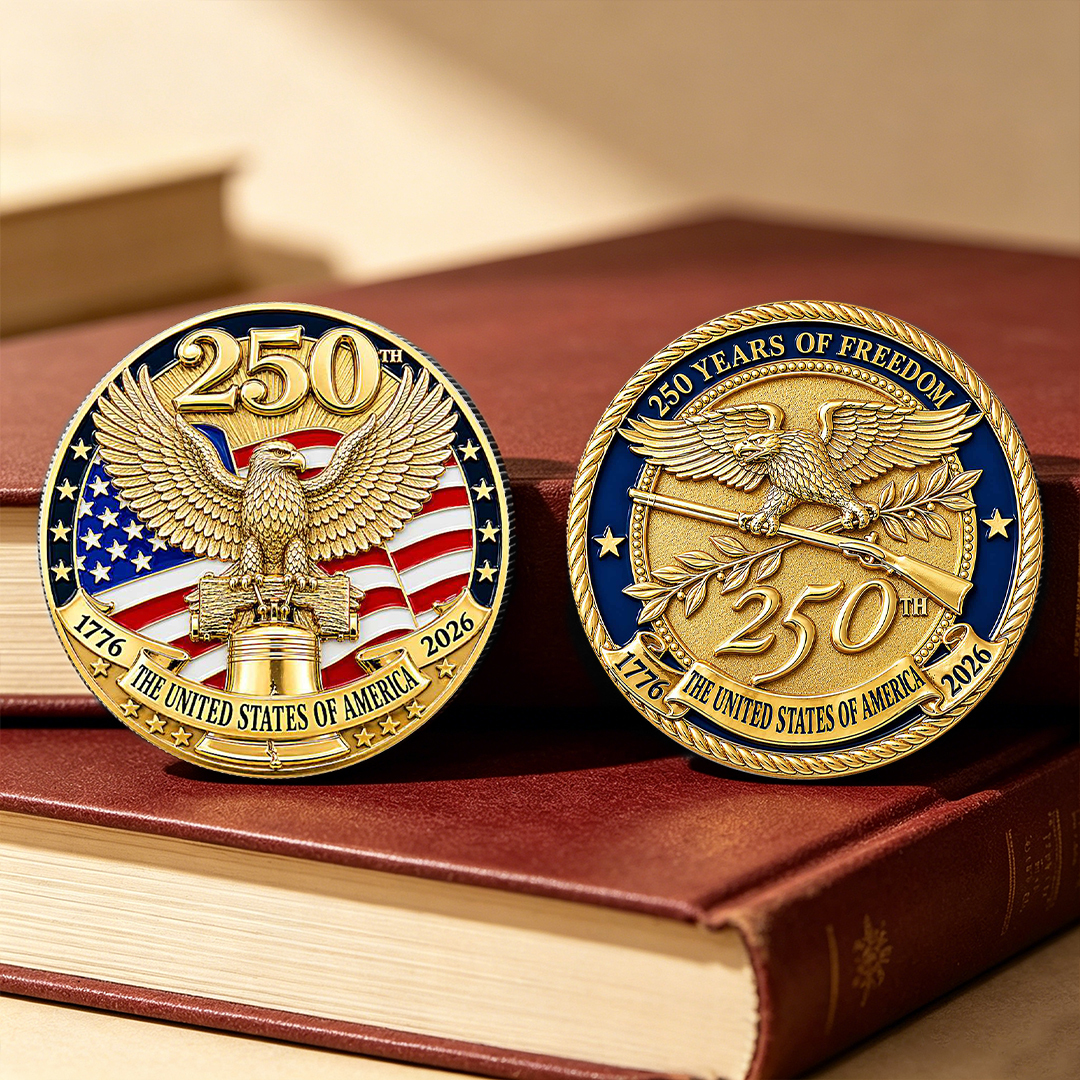 America’s 250th Anniversary 24K Gold-Plated Challenge Coin 💎 – Limited Edition Collectible 🏆 (1776–2026)