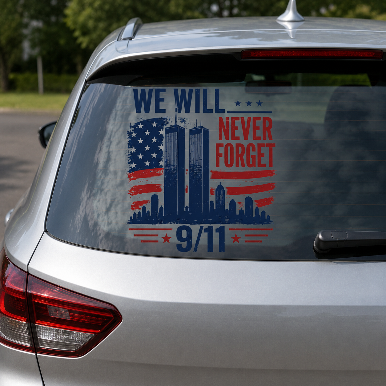 9/11 Memorial Car Window Decal – We Will Never Forget Tribute Sticker