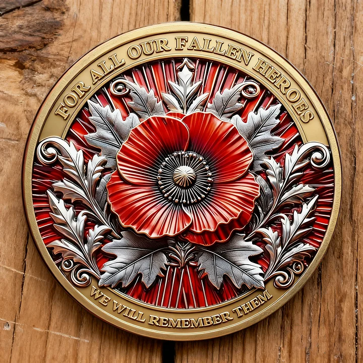 Poppy Remembrance Military Challenge Coin | Honor Fallen Heroes, Uphold “Lest We Forget” Legacy