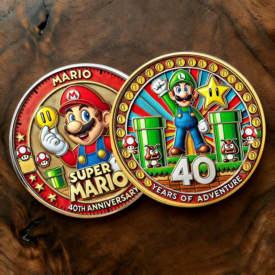 Super Mario 40th Anniversary Printed Commemorative Coin – Limited Edition Gaming Collector’s Coin