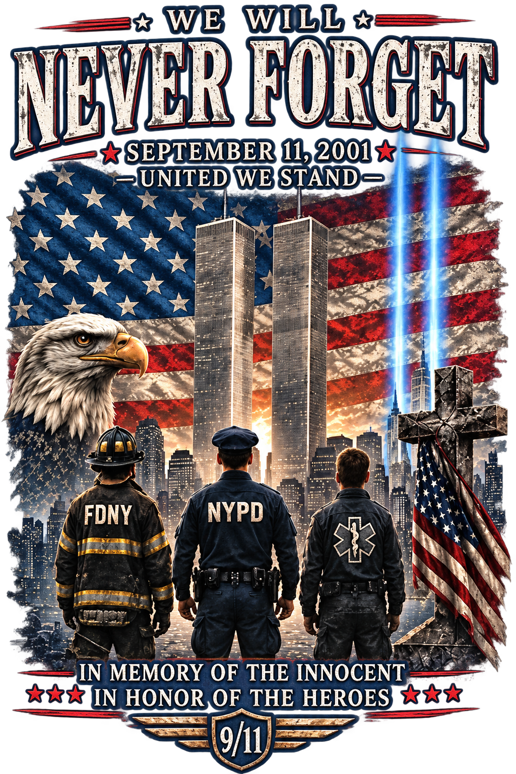 9/11 Never Forget Memorial Rear Window Decal – FDNY, NYPD & First Responders Tribute
