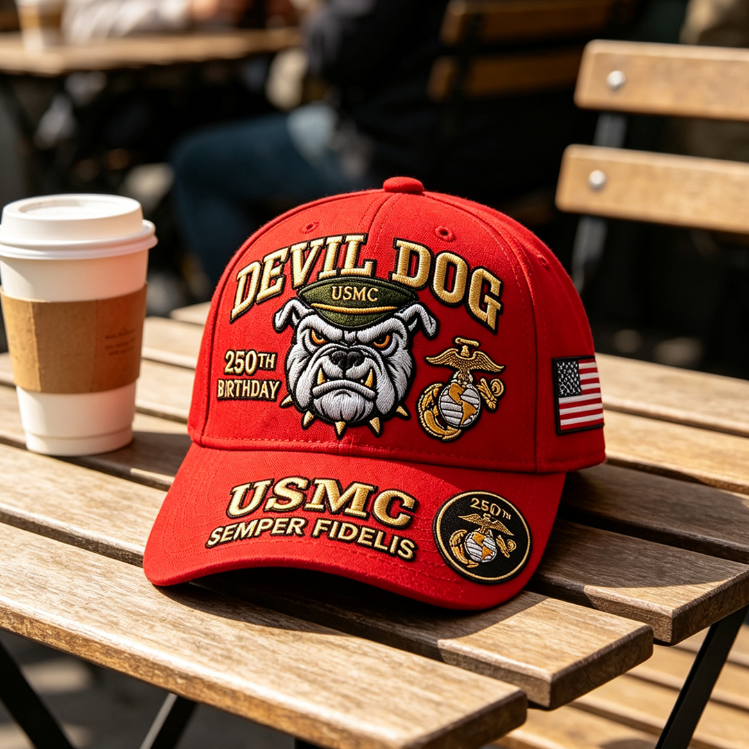 🔥 Father’s Day Sale - ❤️Handmade Devil Dog USMC 250th Birthday Commemorative Cap 🇺🇸