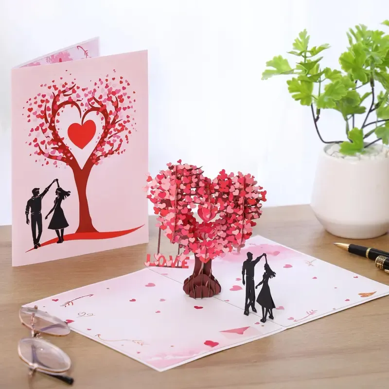 3D Valentine's Day Anniversary Card with Love Tree & Hearts