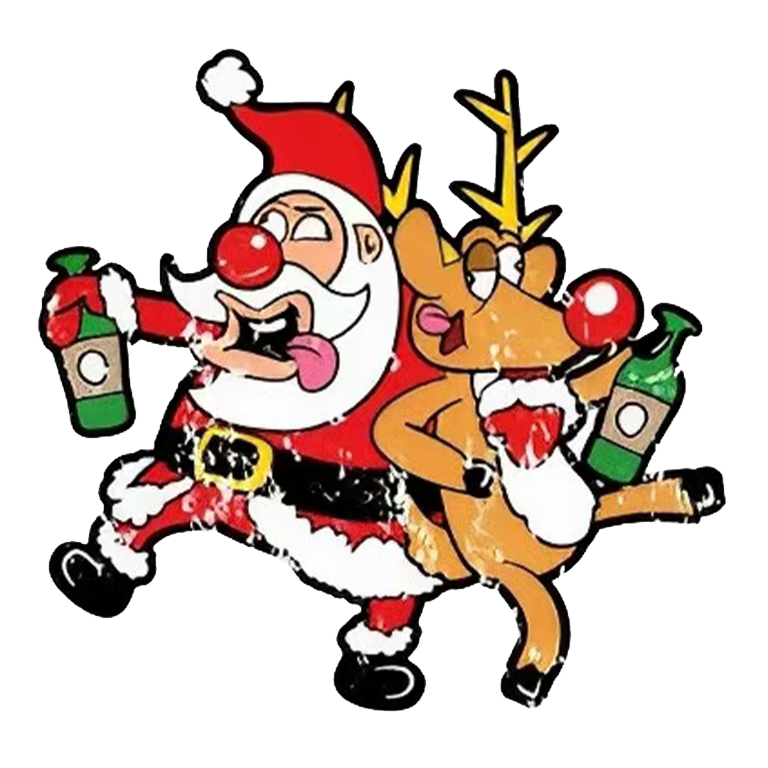 Drunken Santa & Reindeer Sticker