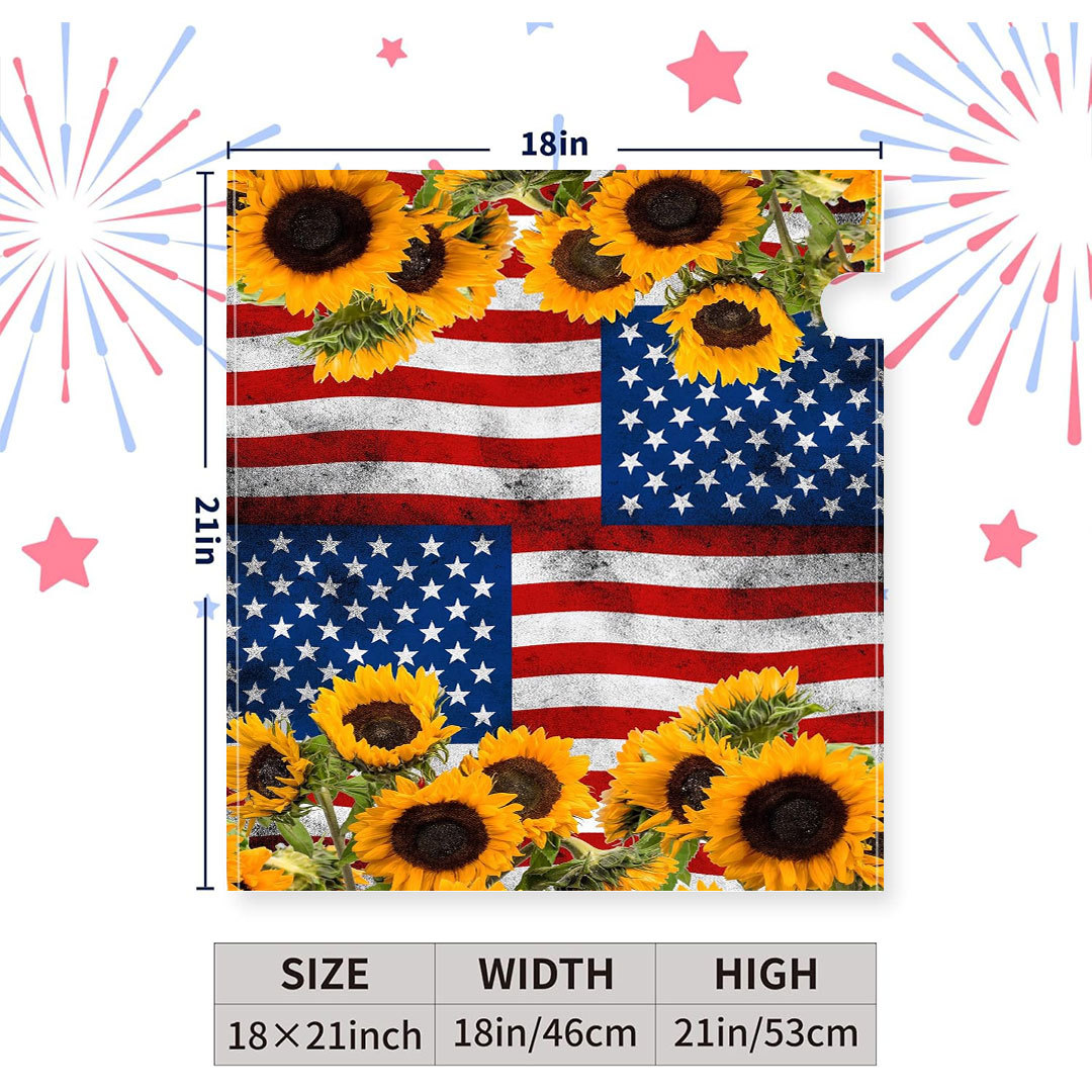 4th of July Mailbox Cover Patriotic American Stripes Stars Flag with Sunflowers