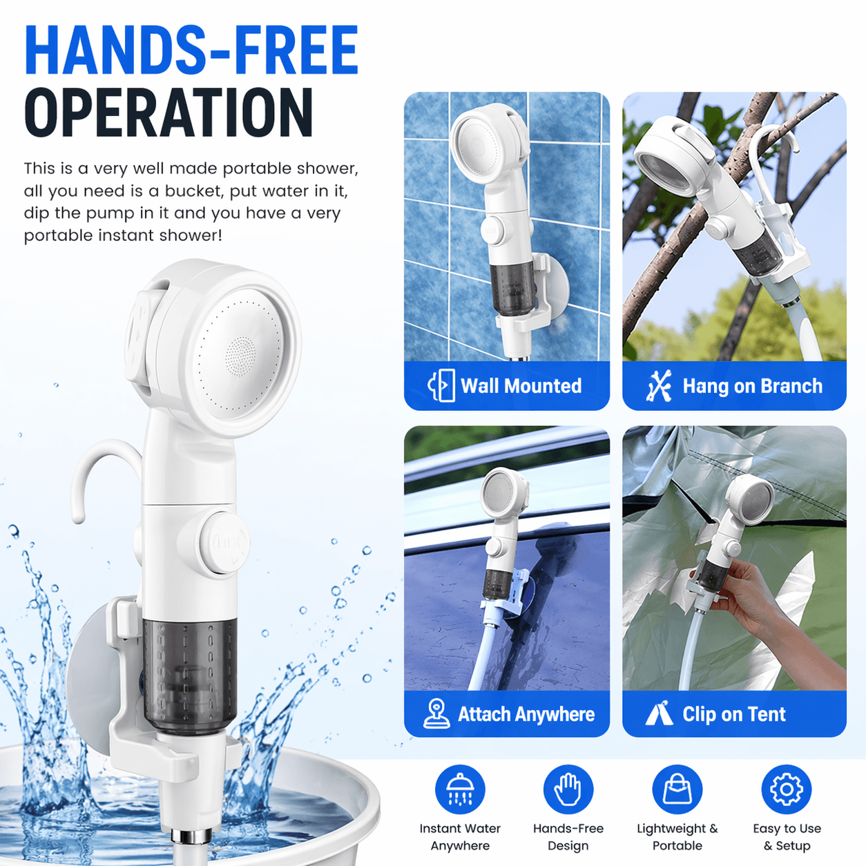 Portable Camping Shower Pump | Rechargeable Outdoor Shower Kit