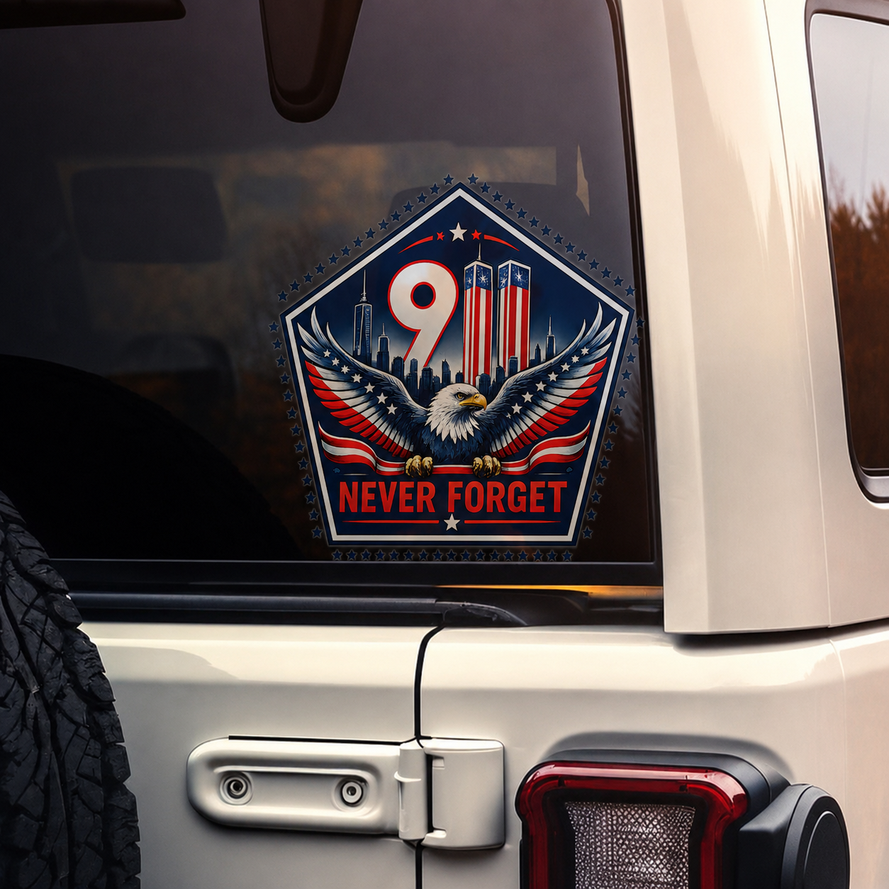 9/11 Never Forget Eagle Memorial Car Decal