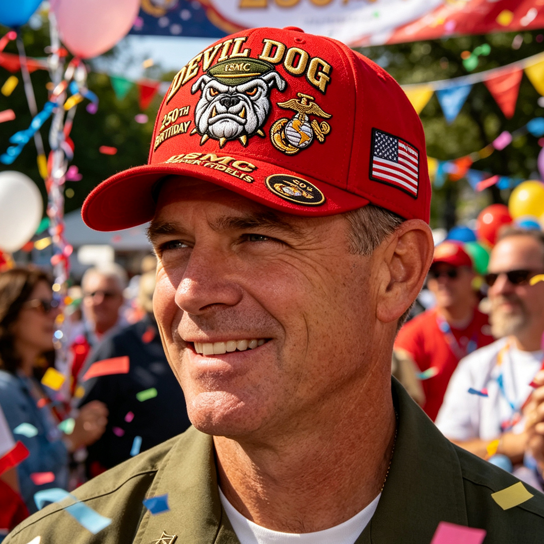 🔥 Father’s Day Sale - ❤️Handmade Devil Dog USMC 250th Birthday Commemorative Cap 🇺🇸