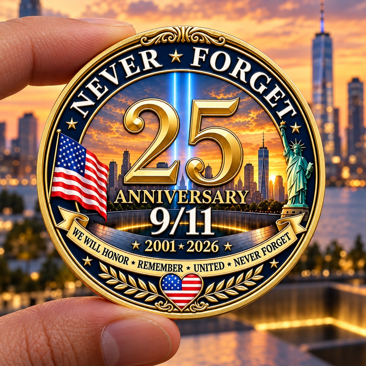 9/11 25th Anniversary Never Forget Coin – Memorial Collectible