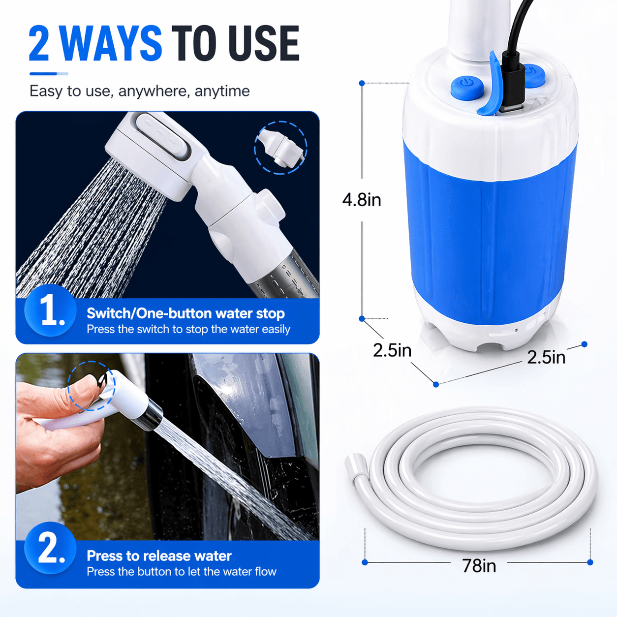 Portable Camping Shower Pump | Rechargeable Outdoor Shower Kit