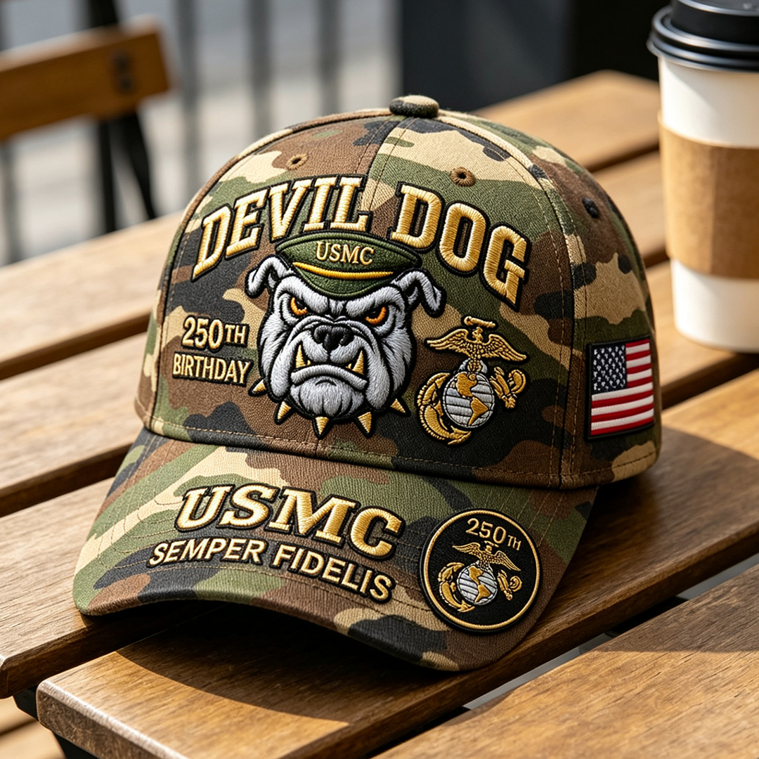 🔥 Father’s Day Sale - ❤️Handmade Devil Dog USMC 250th Birthday Commemorative Cap 🇺🇸