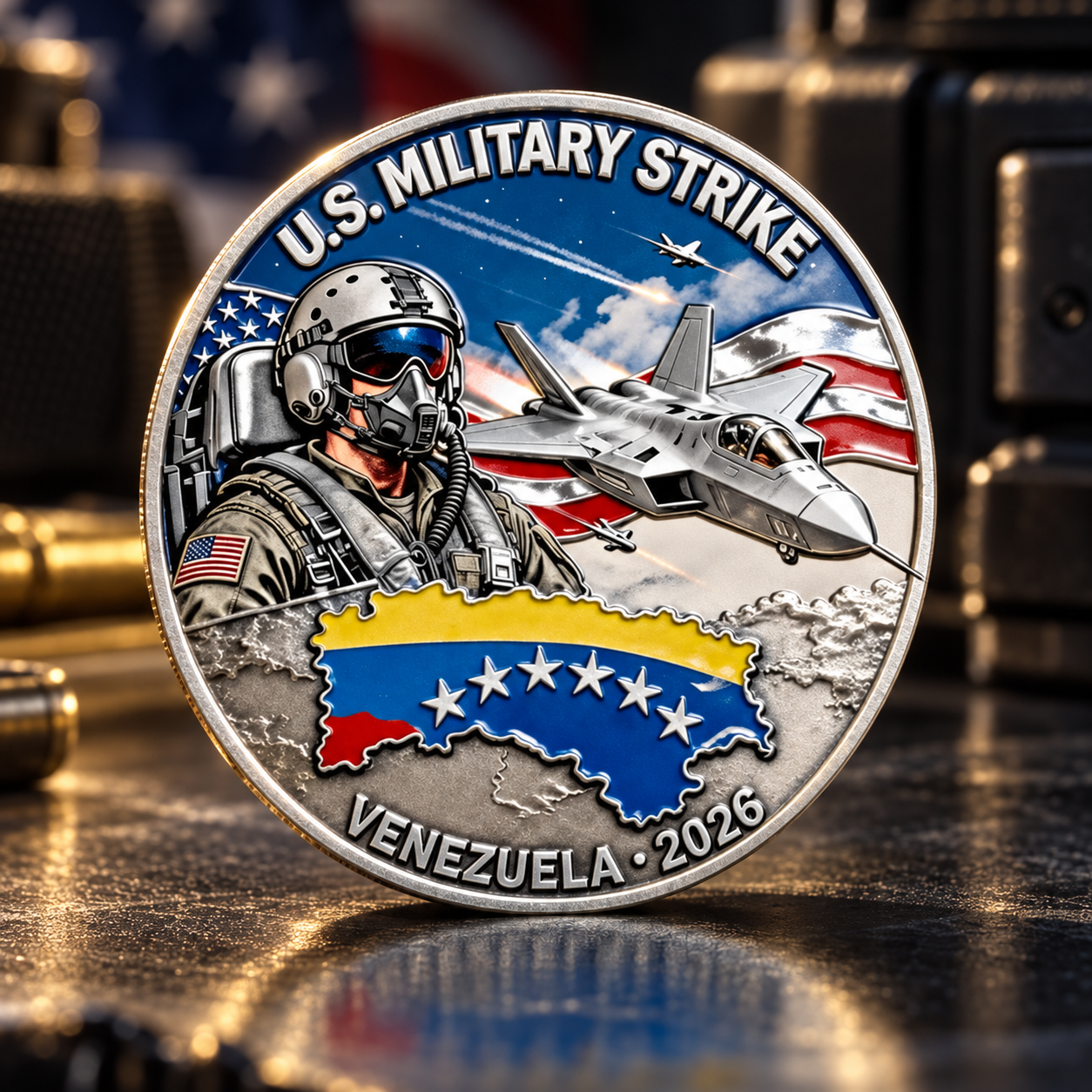 Military Strike Venezuela 2026 Coin – Operation Southern Spear Collectible ✈️🪙