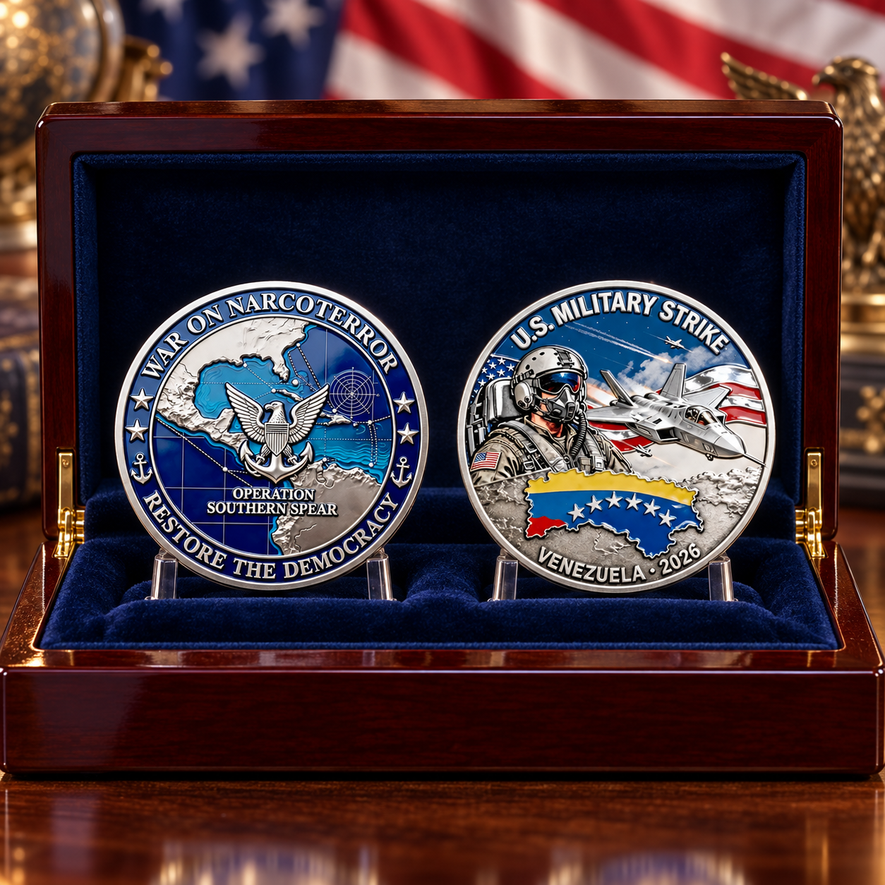 Military Strike Venezuela 2026 Coin – Operation Southern Spear Collectible ✈️🪙