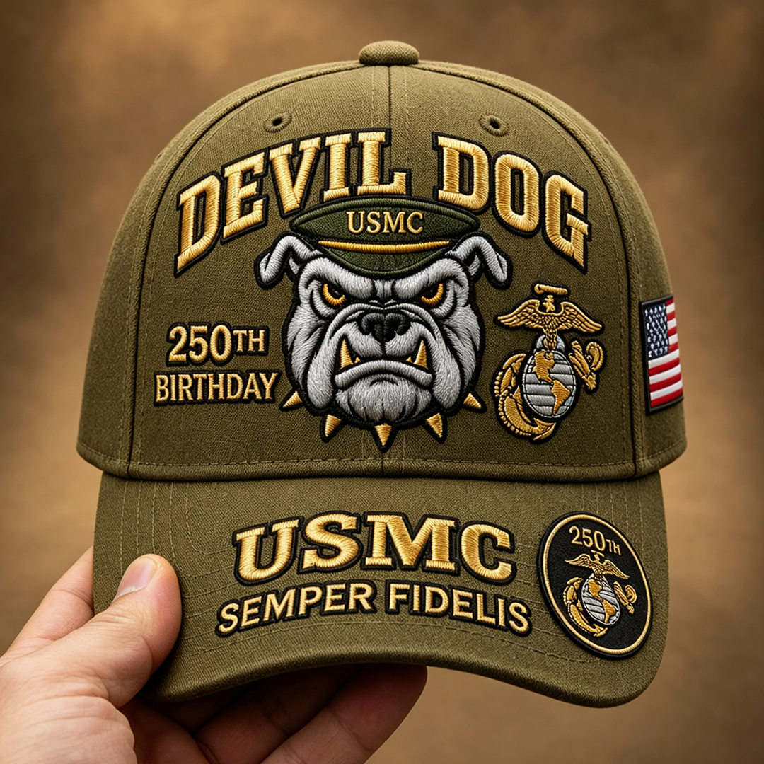 🔥 Father’s Day Sale - ❤️Handmade Devil Dog USMC 250th Birthday Commemorative Cap 🇺🇸