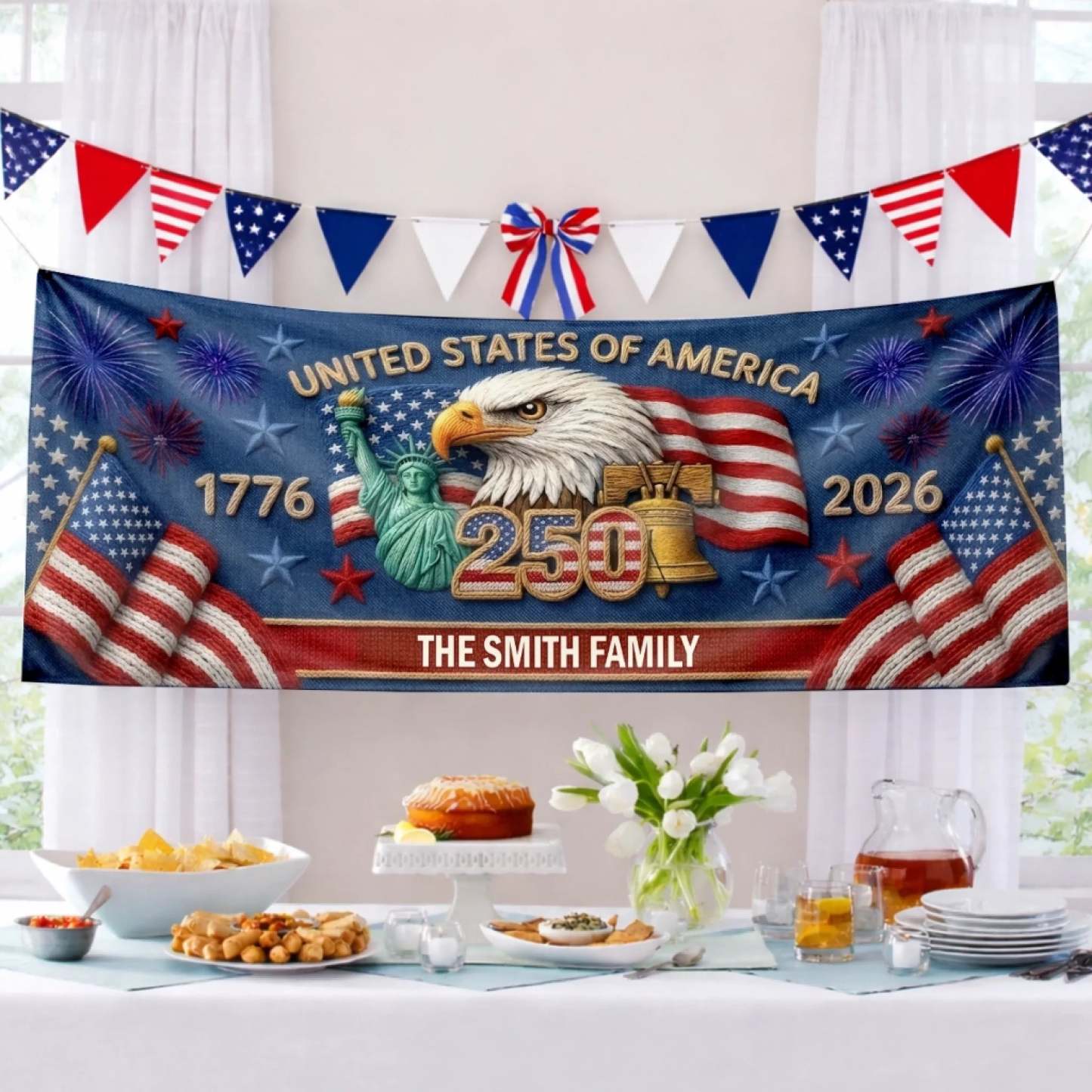 Custom Polyester Outdoor Banner - Personalized America 250th Anniversary Gifts For Mom, Dad, Brother, Sister, Kids - Together We Shine Bright