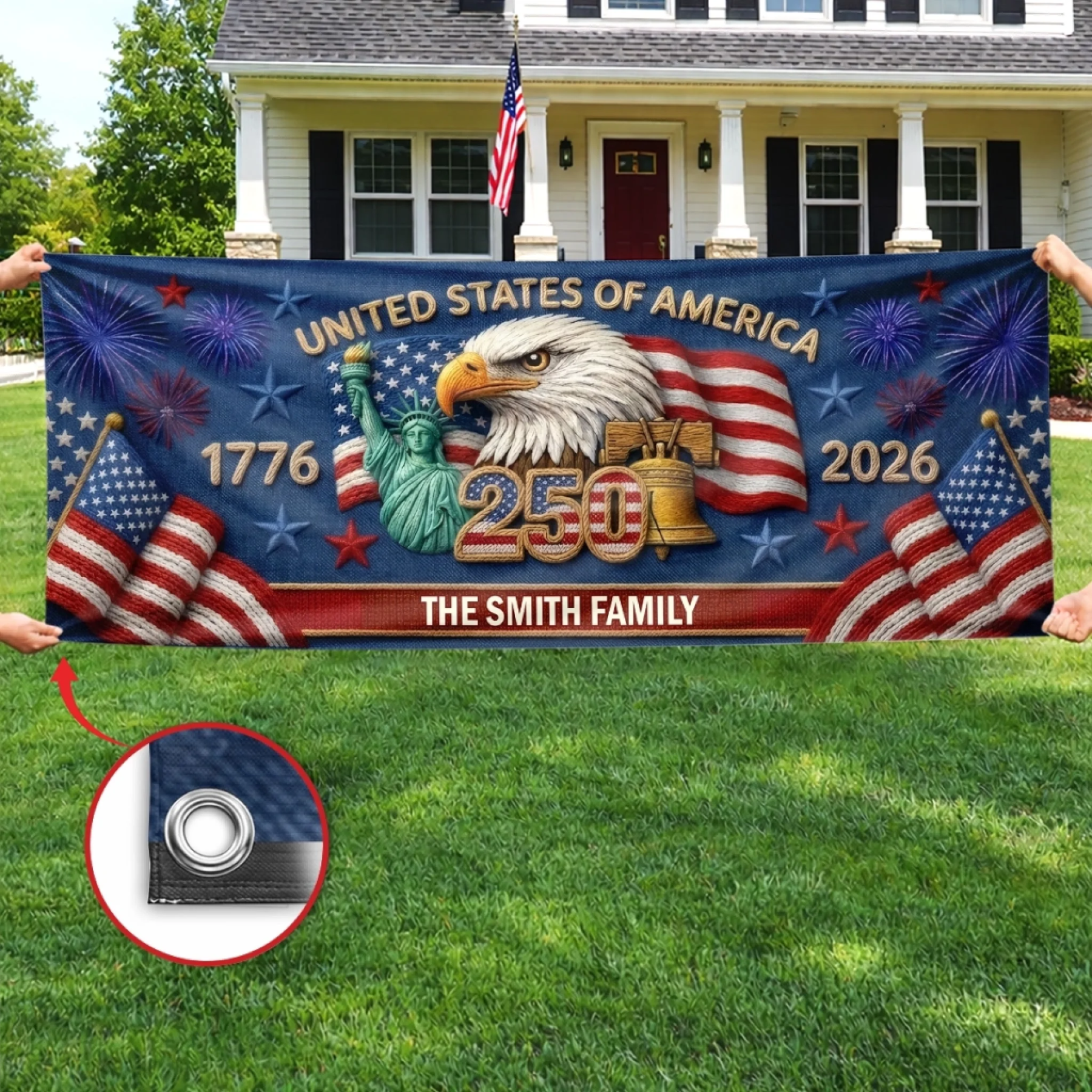 Custom Polyester Outdoor Banner - Personalized America 250th Anniversary Gifts For Mom, Dad, Brother, Sister, Kids - Together We Shine Bright