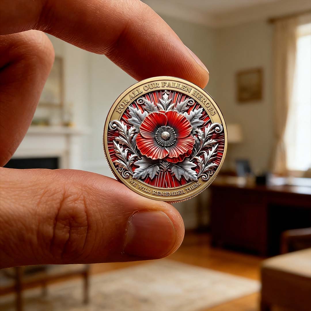 Poppy Remembrance Military Challenge Coin | Honor Fallen Heroes, Uphold “Lest We Forget” Legacy