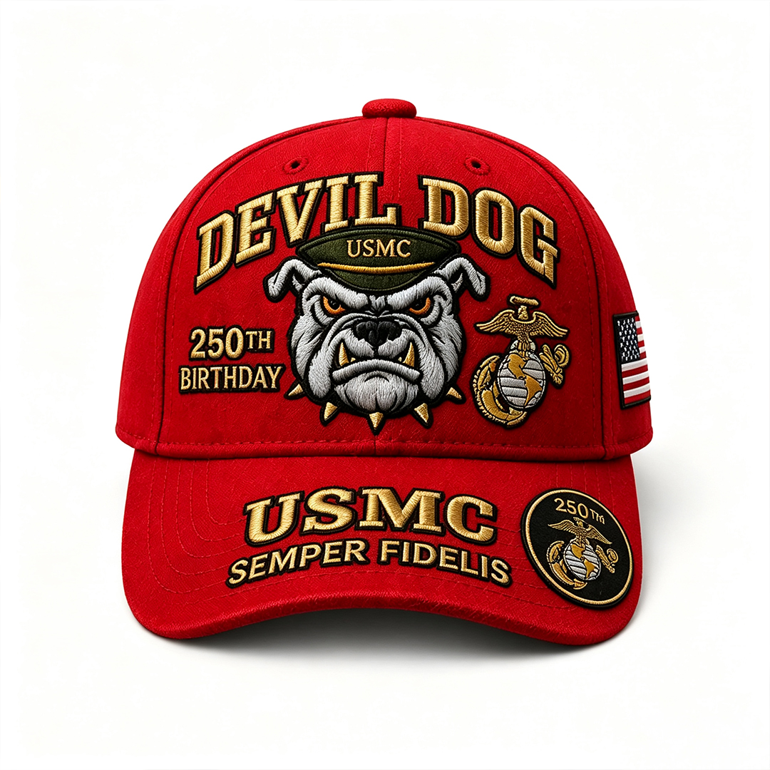 🔥 Father’s Day Sale - ❤️Handmade Devil Dog USMC 250th Birthday Commemorative Cap 🇺🇸