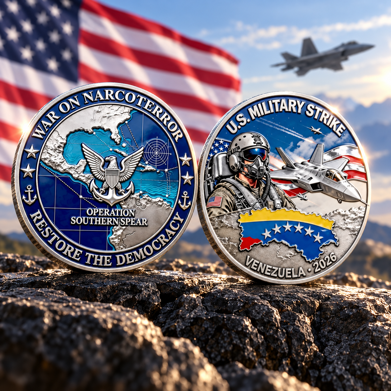 Military Strike Venezuela 2026 Coin – Operation Southern Spear Collectible ✈️🪙